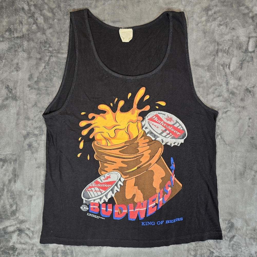 Vintage Budweiser Tank Top Sleeveless Muscle Shirt Size Large Black